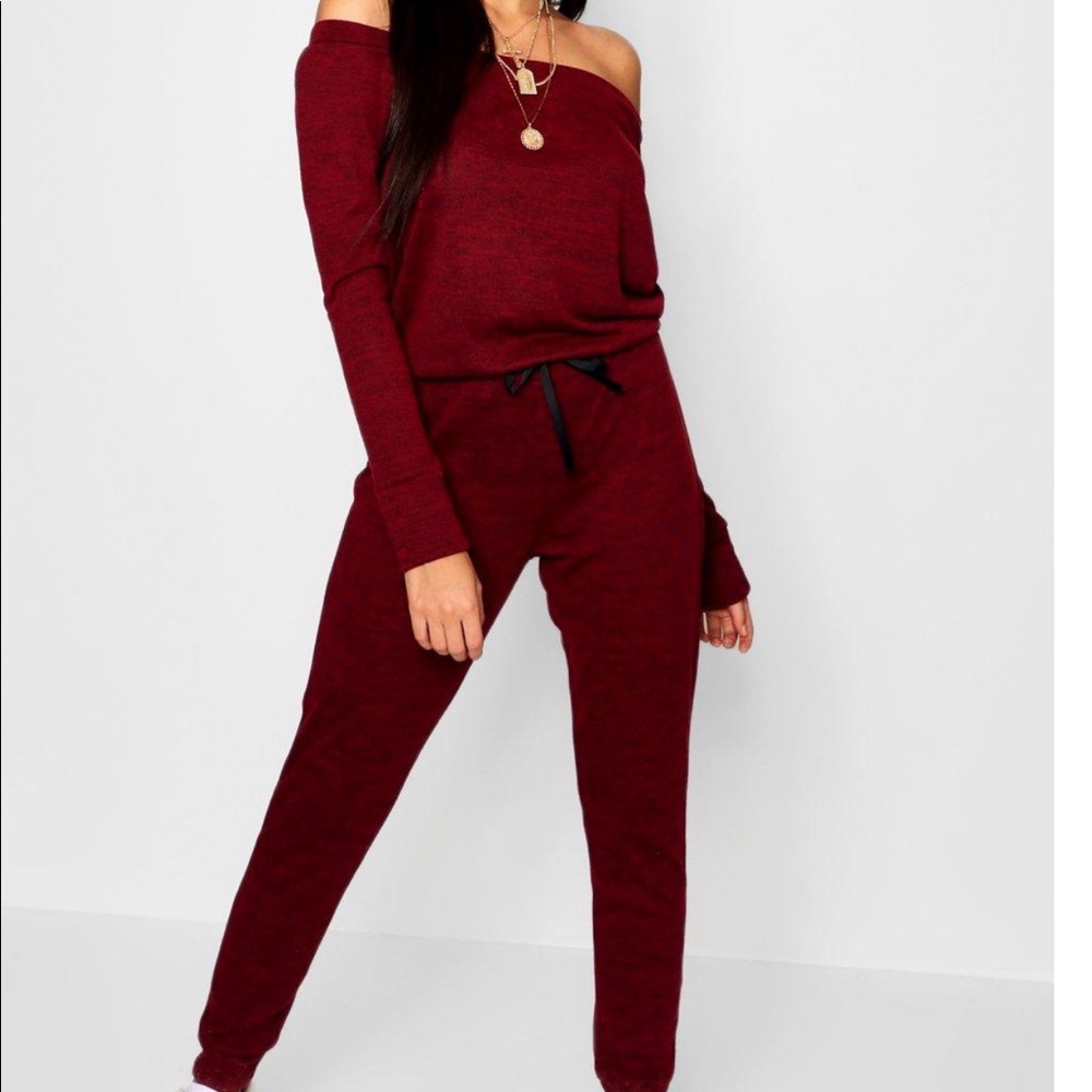 Slash Neck Long Sleeve Lounge Jumpsuit